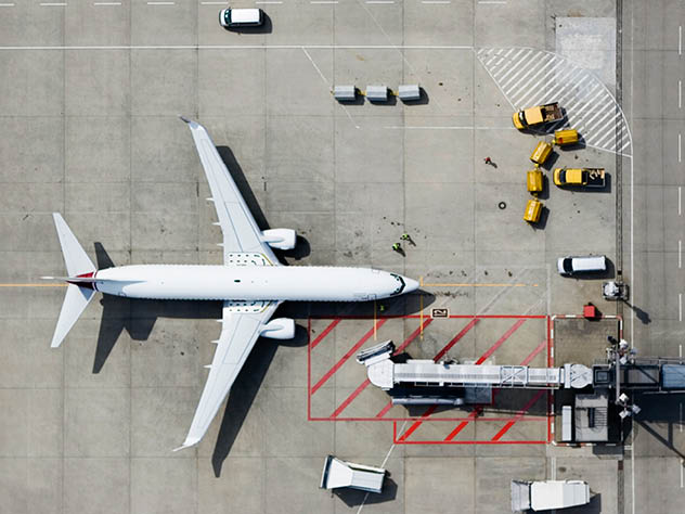 Aerial view of an airplane on ground